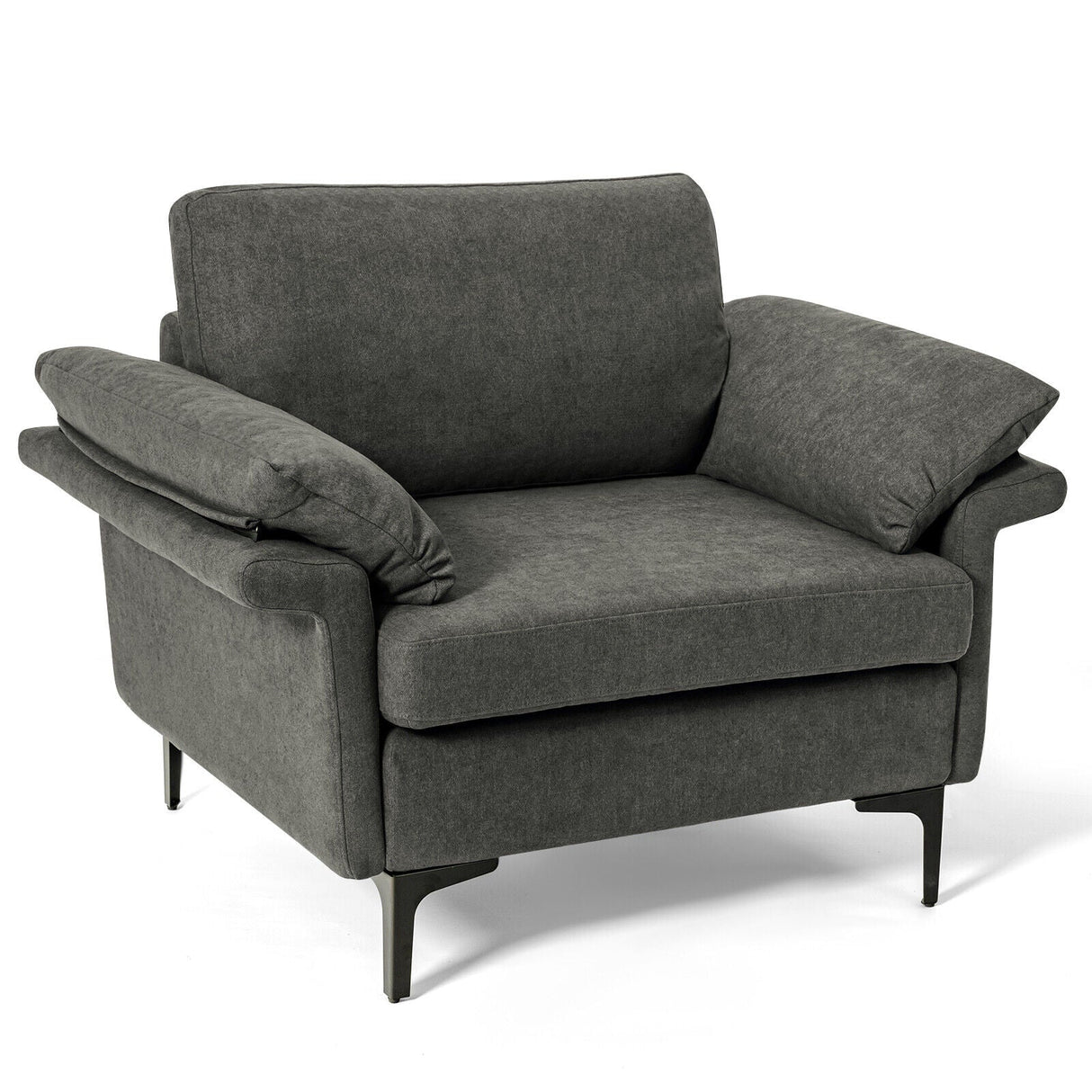 Sillón moderno de tela con muelles distribuidos originales y cojines en los reposabrazos