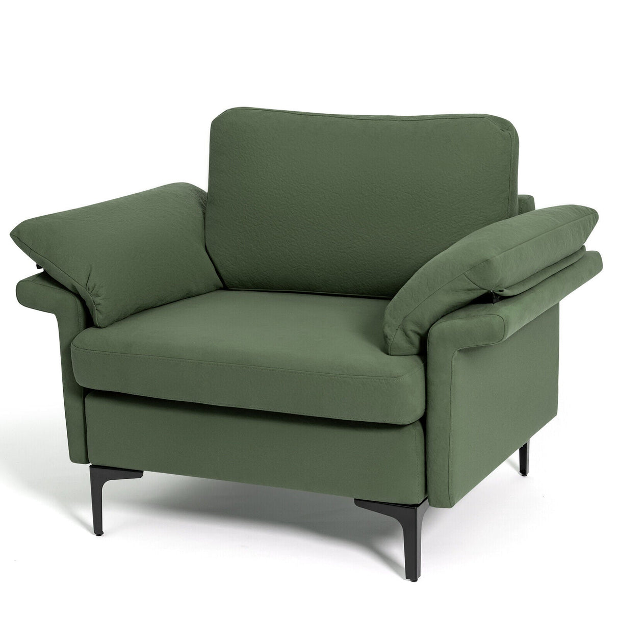 Sillón moderno de tela con muelles distribuidos originales y cojines en los reposabrazos