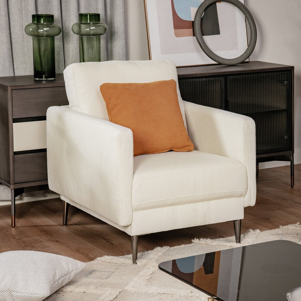 Sillón decorativo moderno tapizado con cojín de respaldo extraíble
