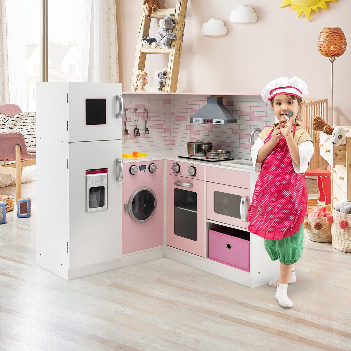 Juego de cocina de esquina de madera con sonido y luz