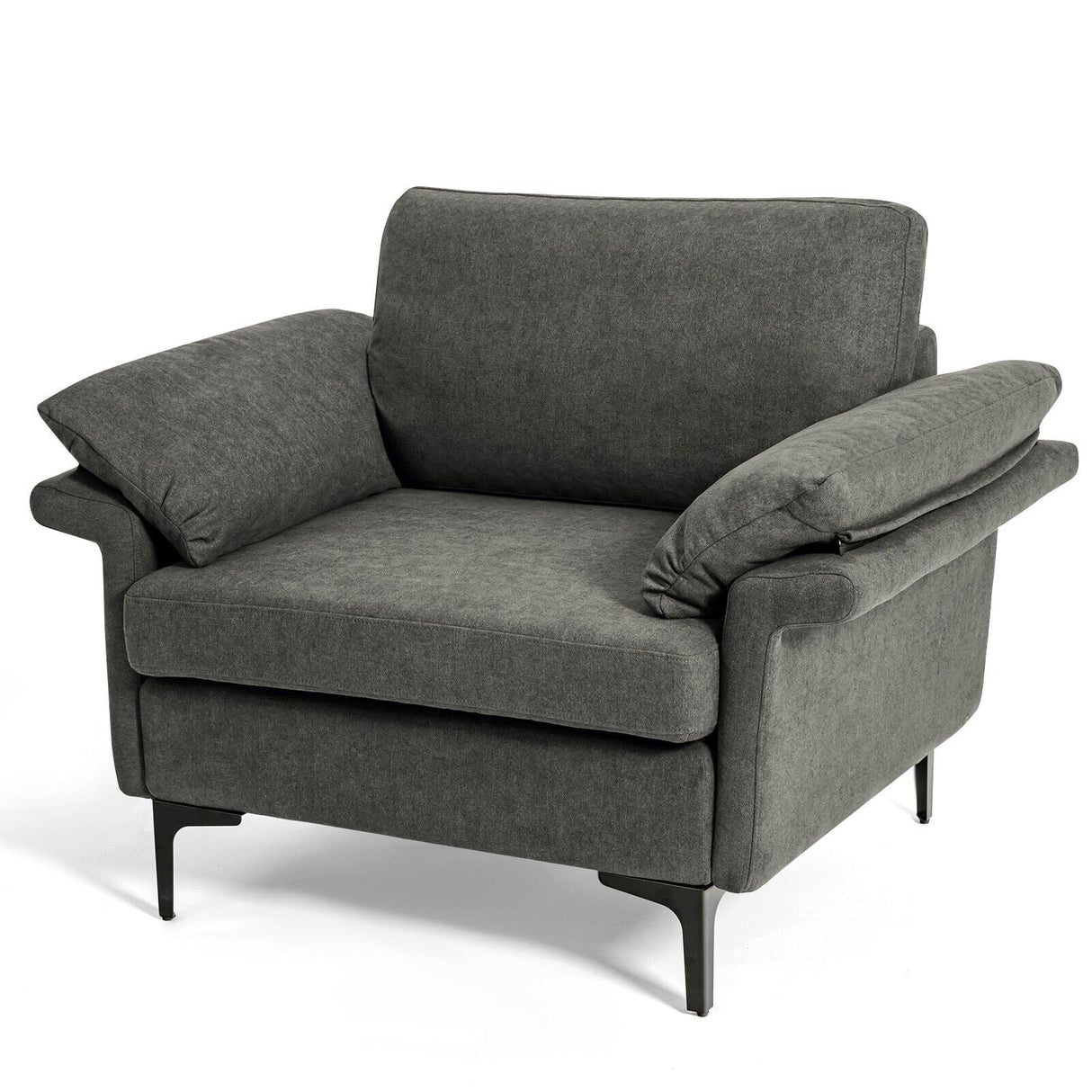 Sillón moderno de tela con muelles distribuidos originales y cojines en los reposabrazos