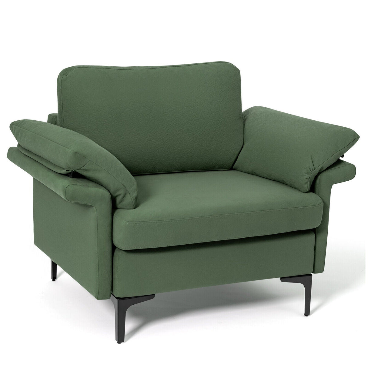 Sillón moderno de tela con muelles distribuidos originales y cojines en los reposabrazos