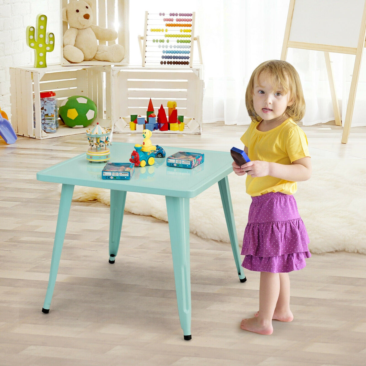 Mesa de actividades de acero cuadrada para niños de 27 pulgadas - Azul