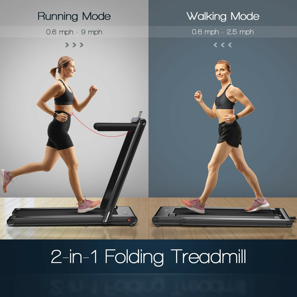 2-in-1 Folding Treadmill with Dual LED Display