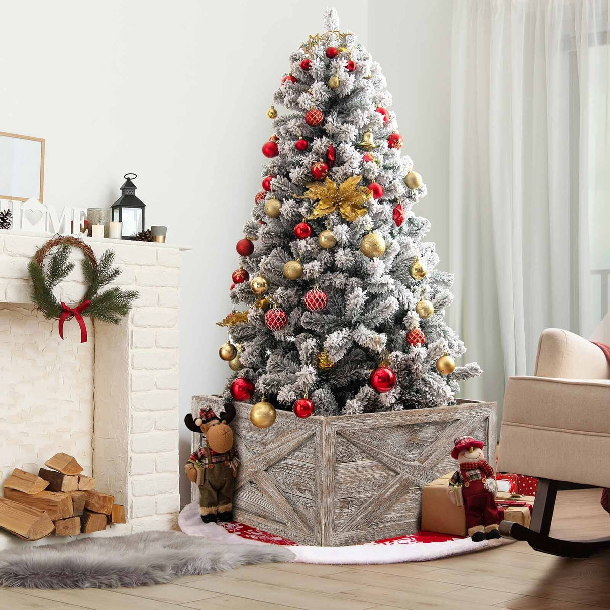 Caja de madera para el tronco del árbol de 28.5 pulgadas para uso en interiores y exteriores