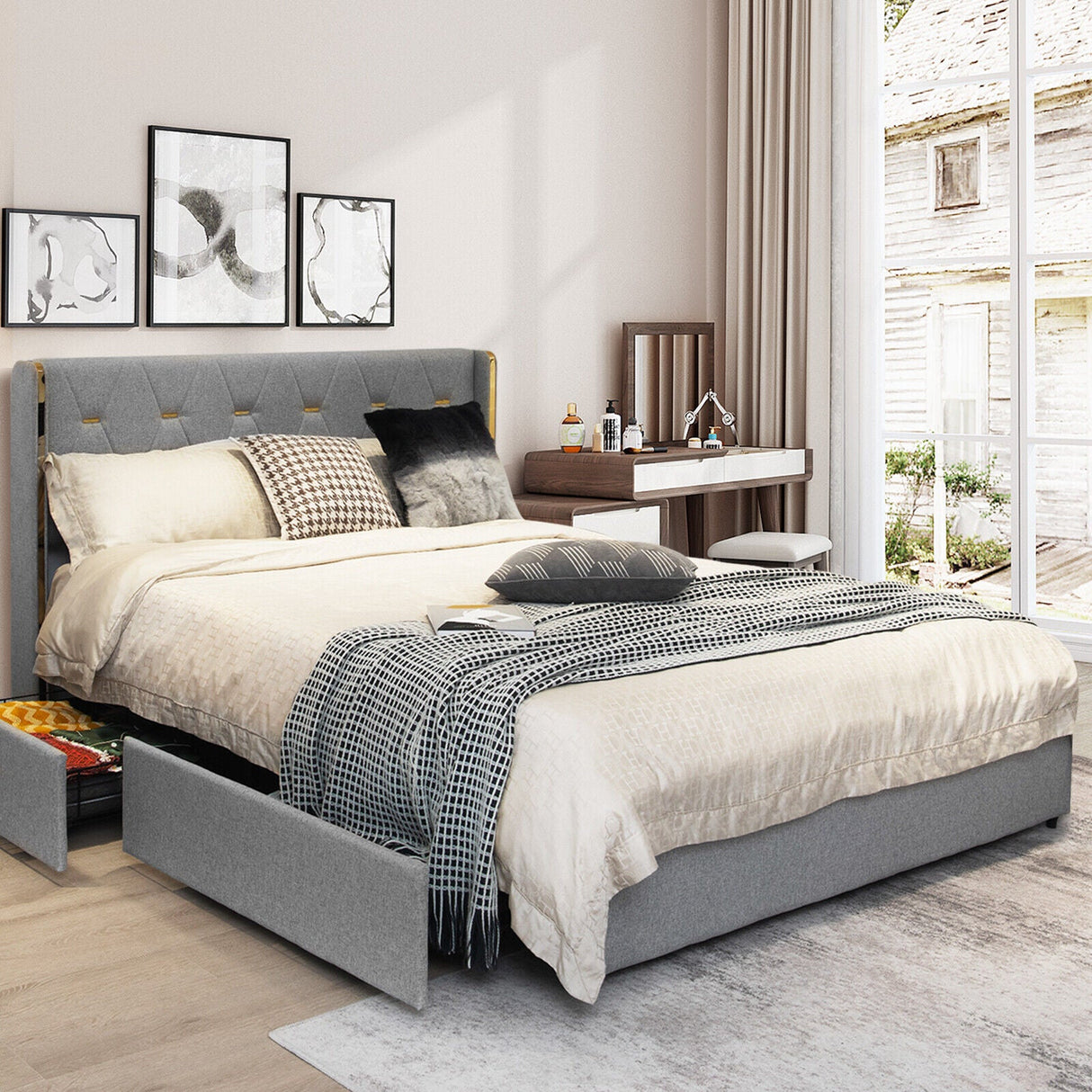 Base de cama para colchón con 4 cajones de almacenamiento