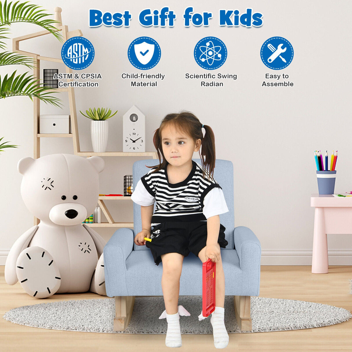 Mecedora infantil con patas de madera maciza