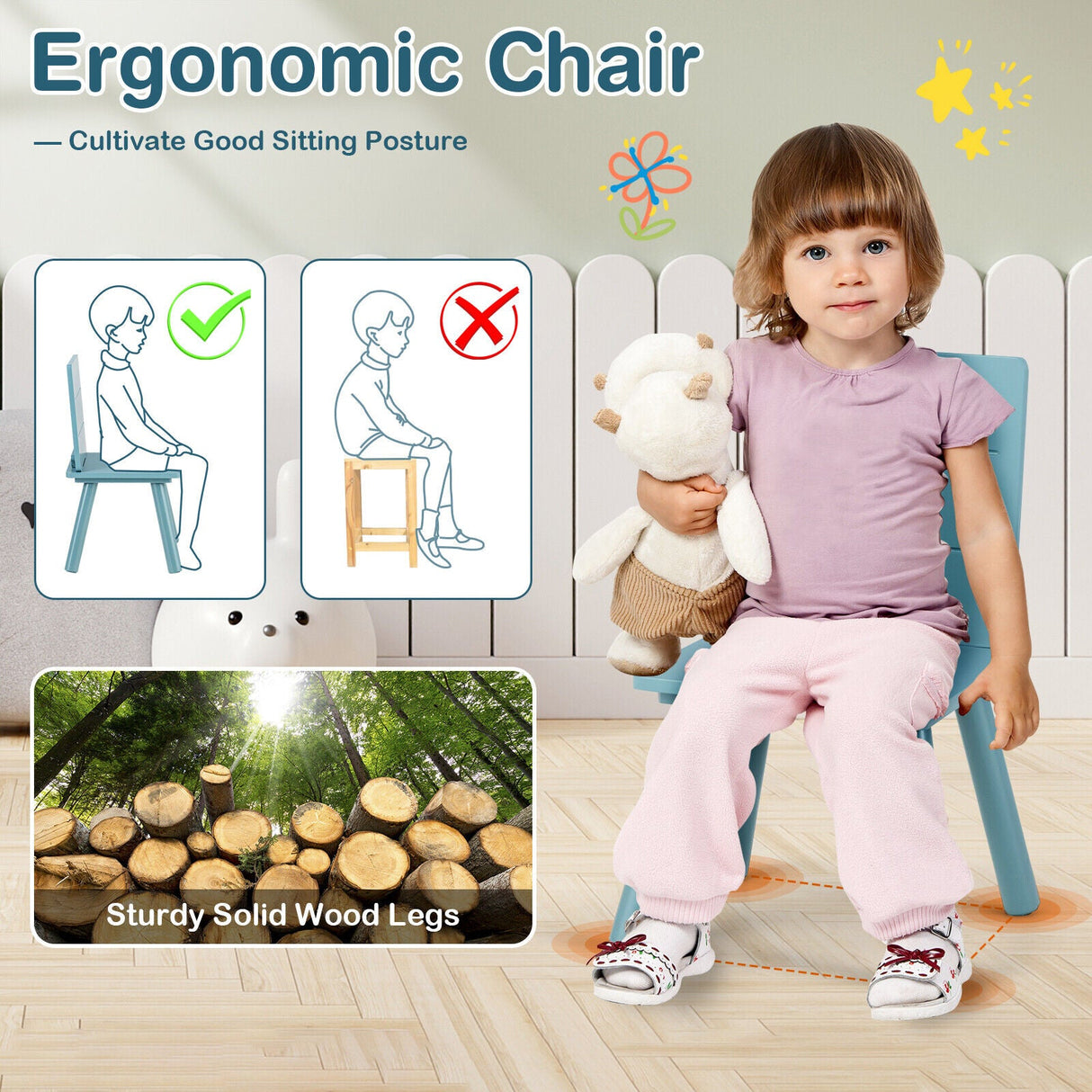Set de Muebles de Actividad de Madera de 5 Piezas para Niños con Bloques de Construcción - Azul