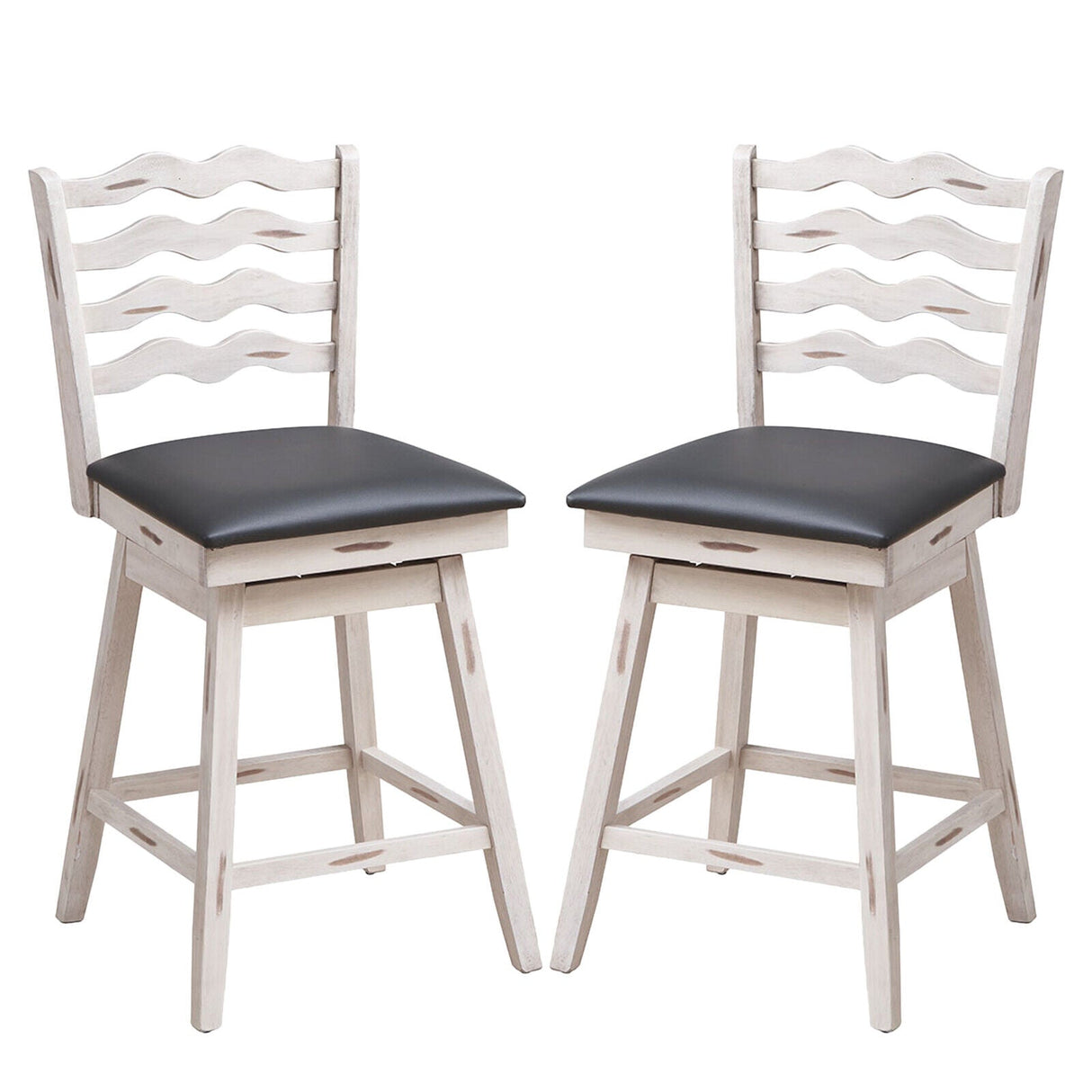 360° Swivel Bar Stools with Rubber Wood Frame and Ergonomic Backrest and Footrest