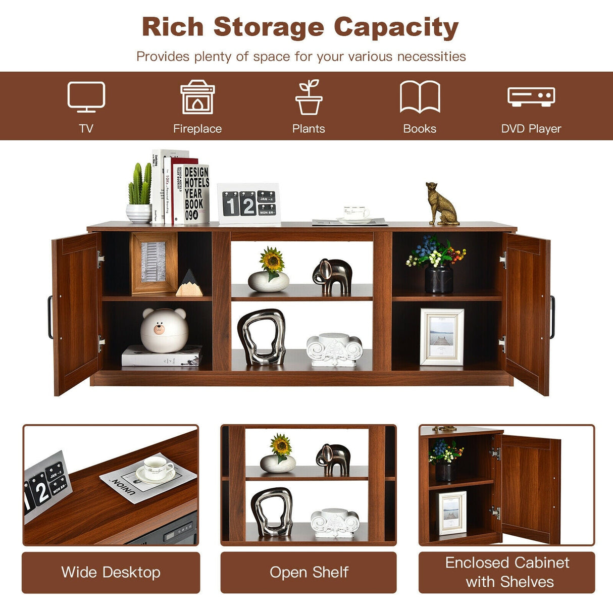 Mueble de TV con puertas corredizas dobles para televisores de hasta 65 pulgadas