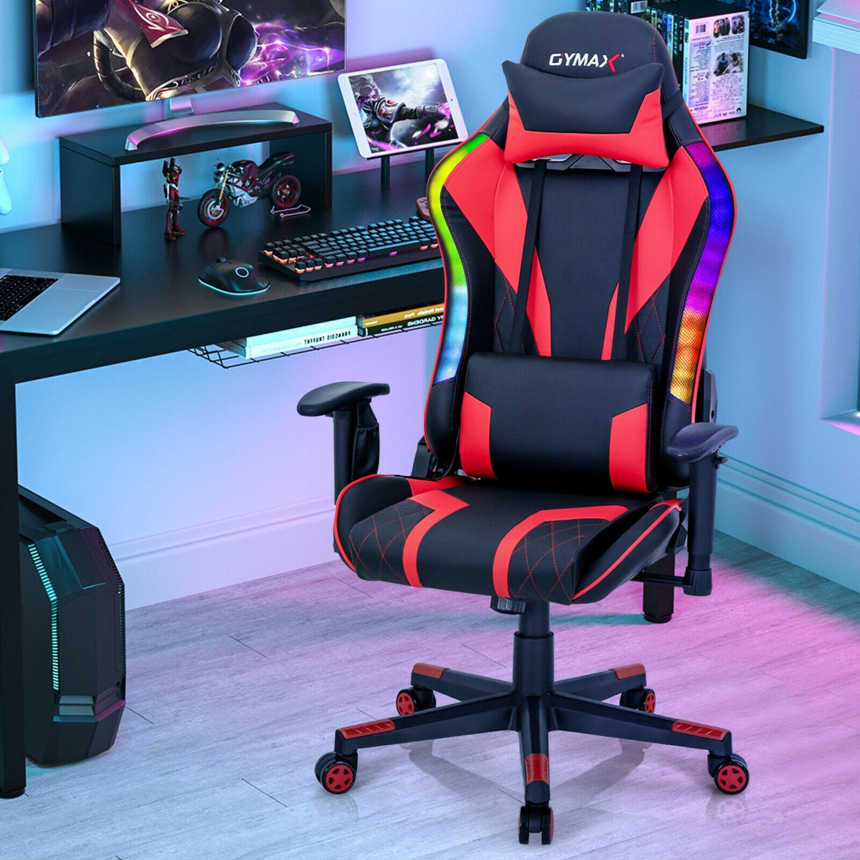 Silla Gamer Ajustable Giratoria para Computadora con Luces LED Dinámicas