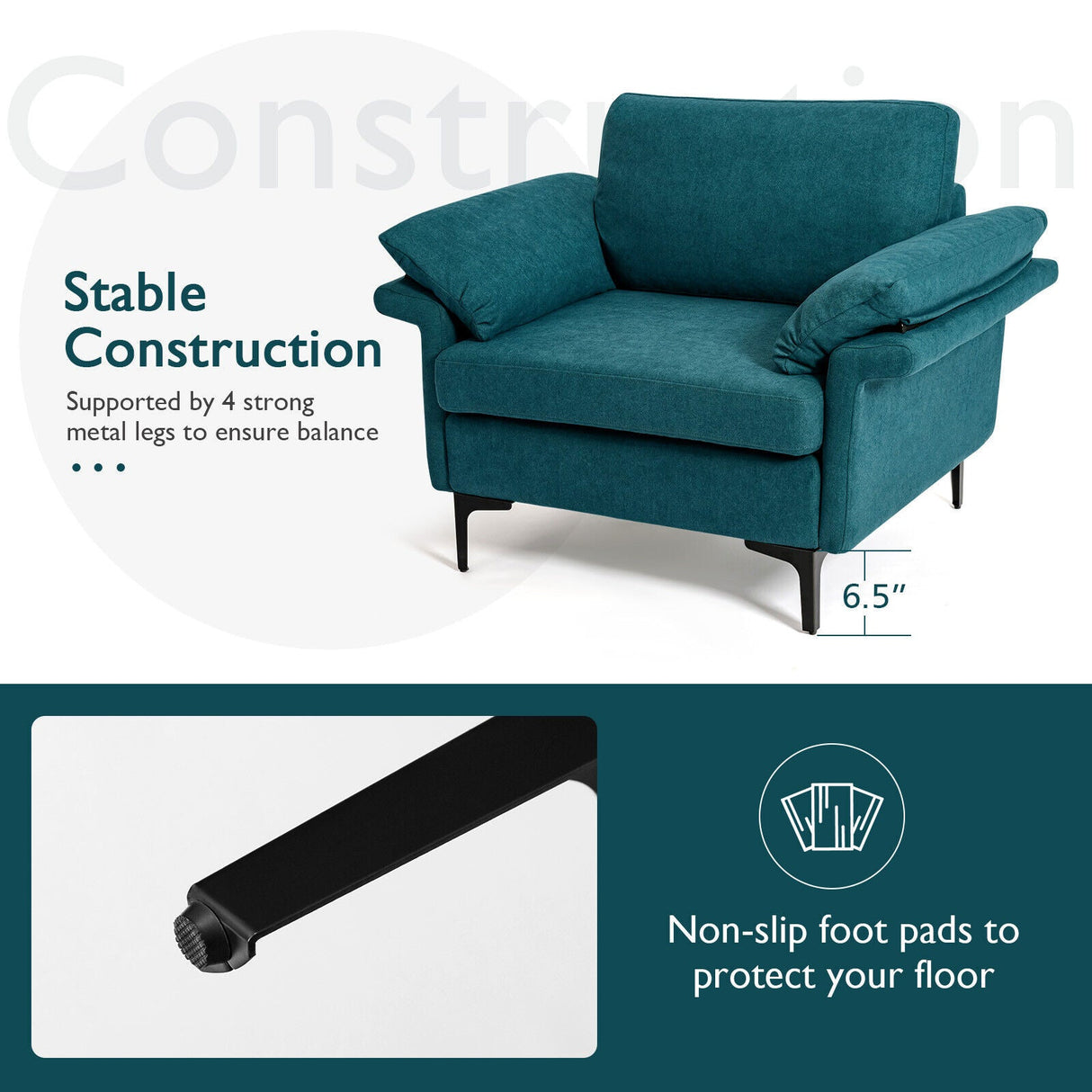 Sillón moderno de tela con muelles distribuidos originales y cojines en los reposabrazos
