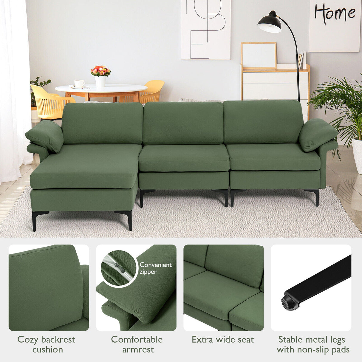 Sofá seccional modular extra grande en forma de L con chaise reversible para 4-5 personas