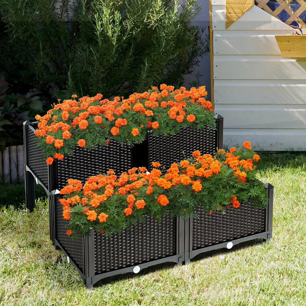 Juego de 4 jardineras elevadas para flores, verduras y hierbas