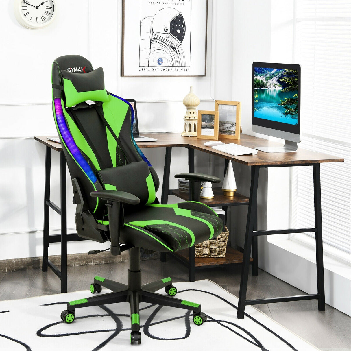 Silla Gamer Ajustable Giratoria para Computadora con Luces LED Dinámicas