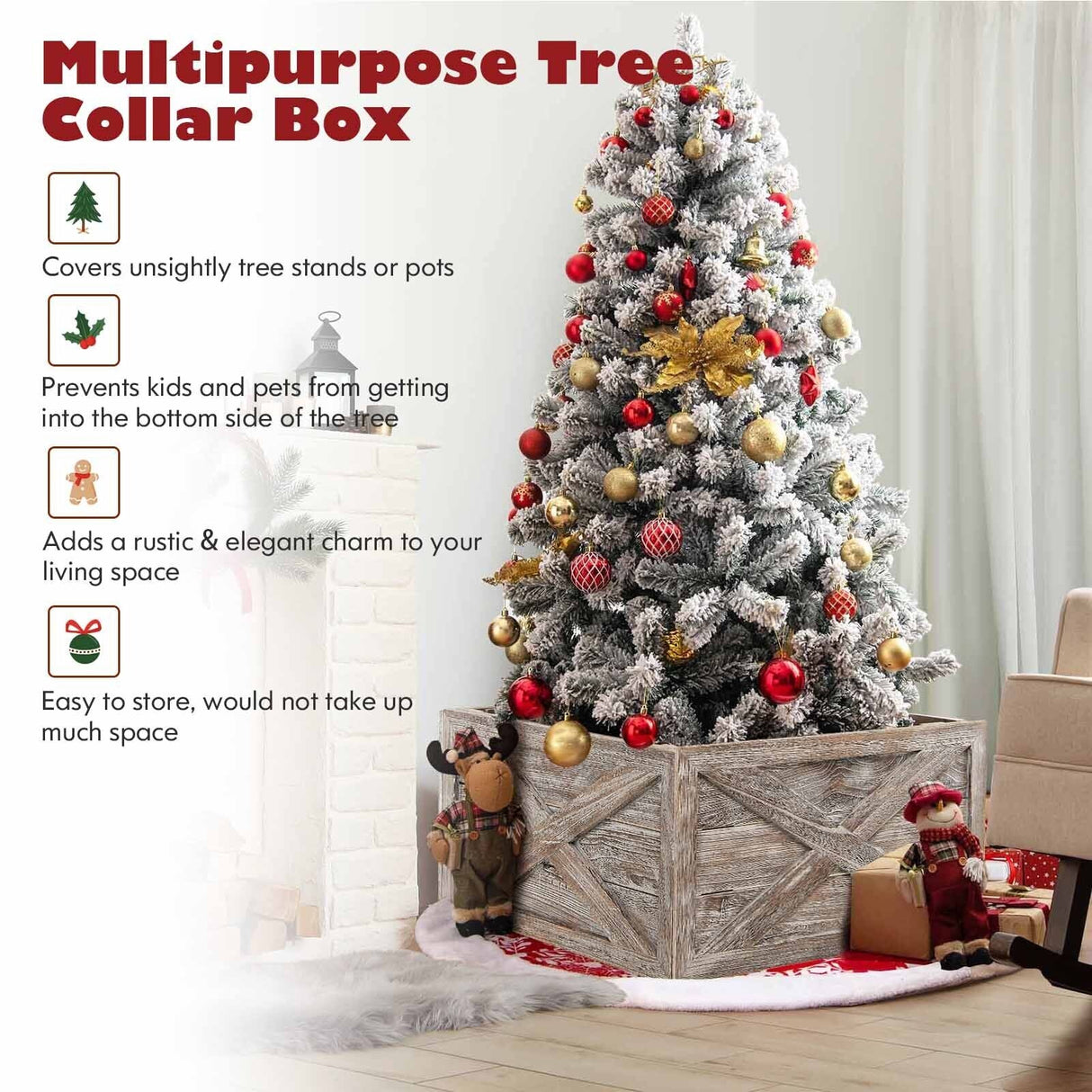 Caja de madera para el tronco del árbol de 28.5 pulgadas para uso en interiores y exteriores
