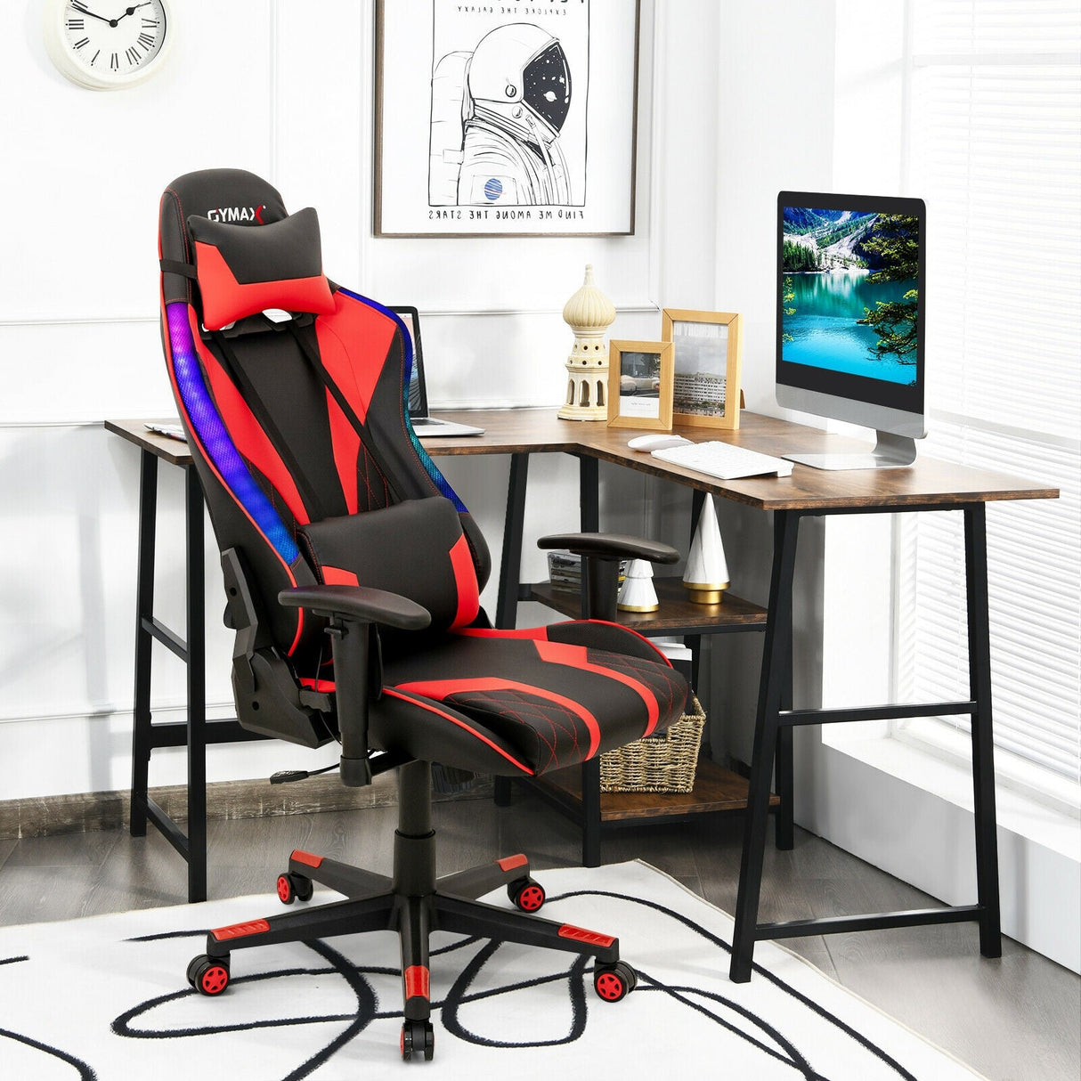 Silla Gamer Ajustable Giratoria para Computadora con Luces LED Dinámicas