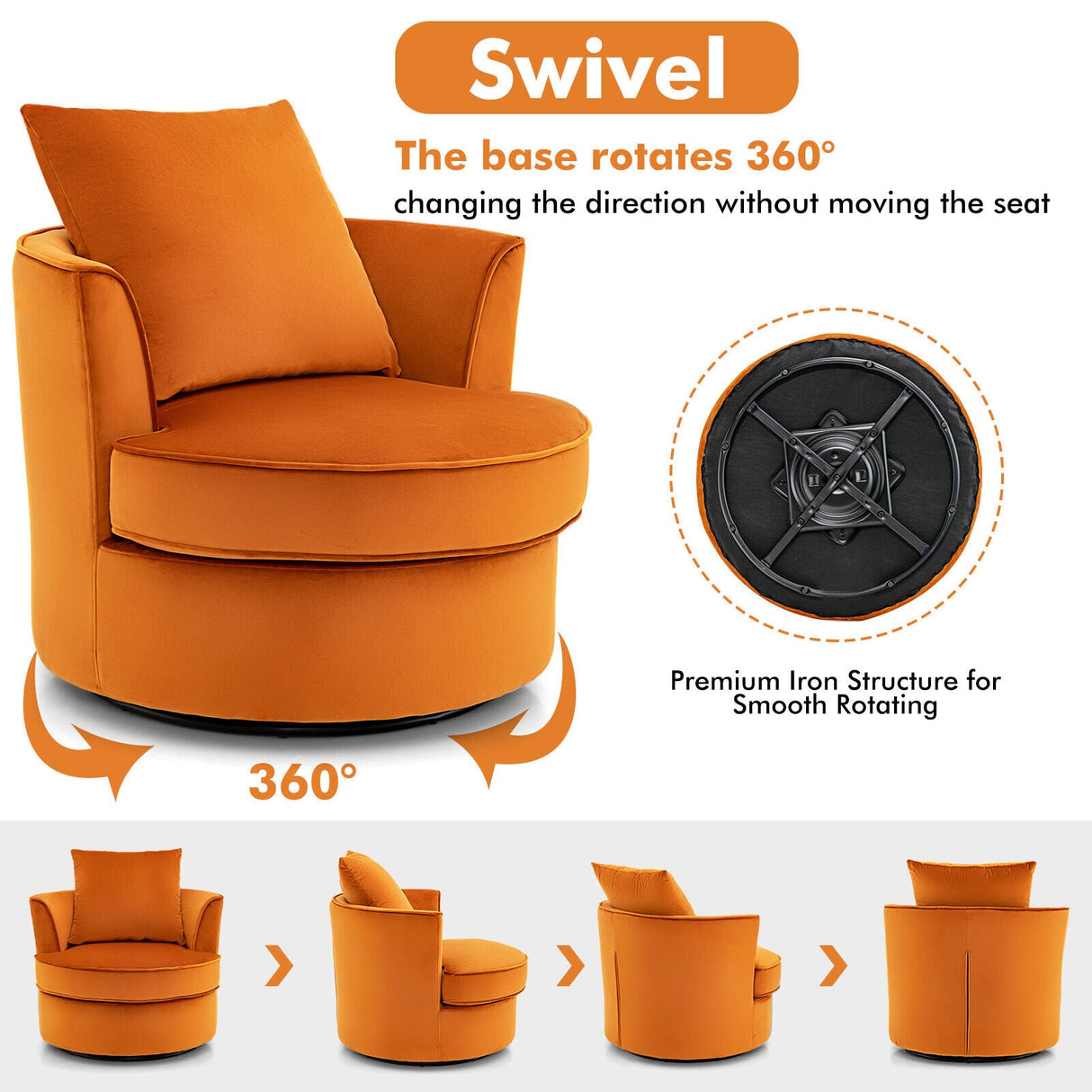 Sillón giratorio moderno 360° sin necesidad de montaje - Naranja
