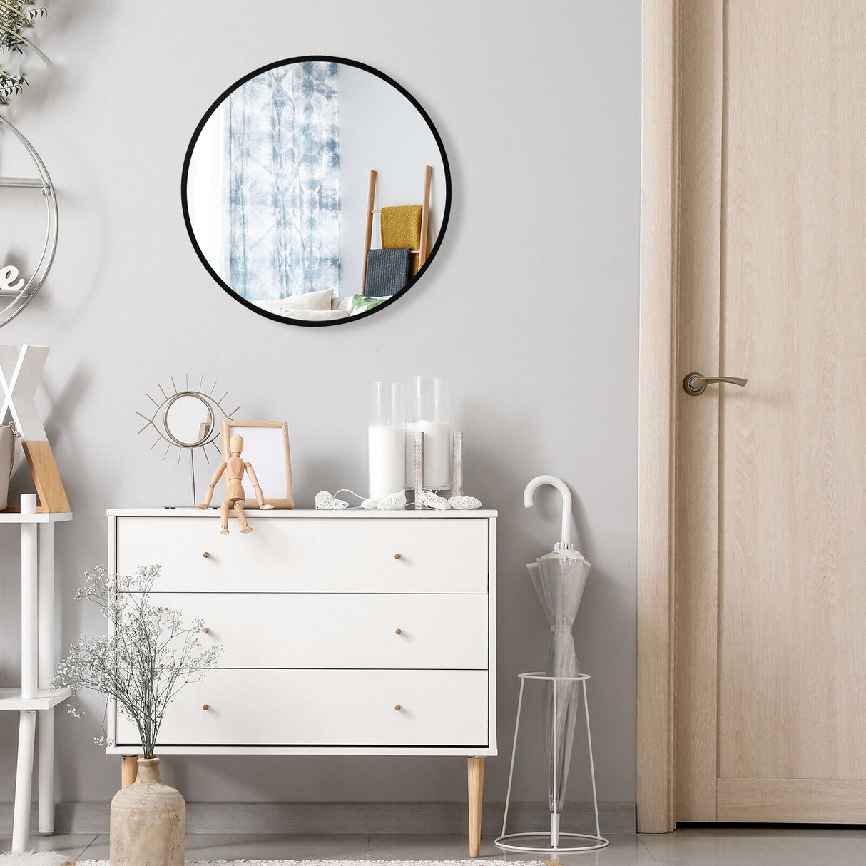 16-inch Round Wall Mirror with Aluminum Alloy Frame