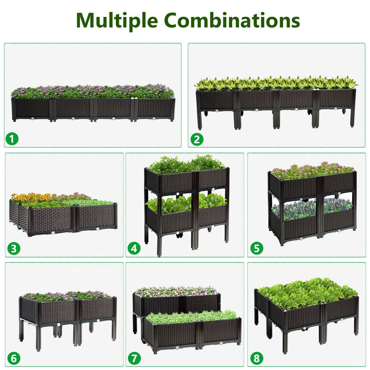 Juego de 4 jardineras elevadas para flores, verduras y hierbas