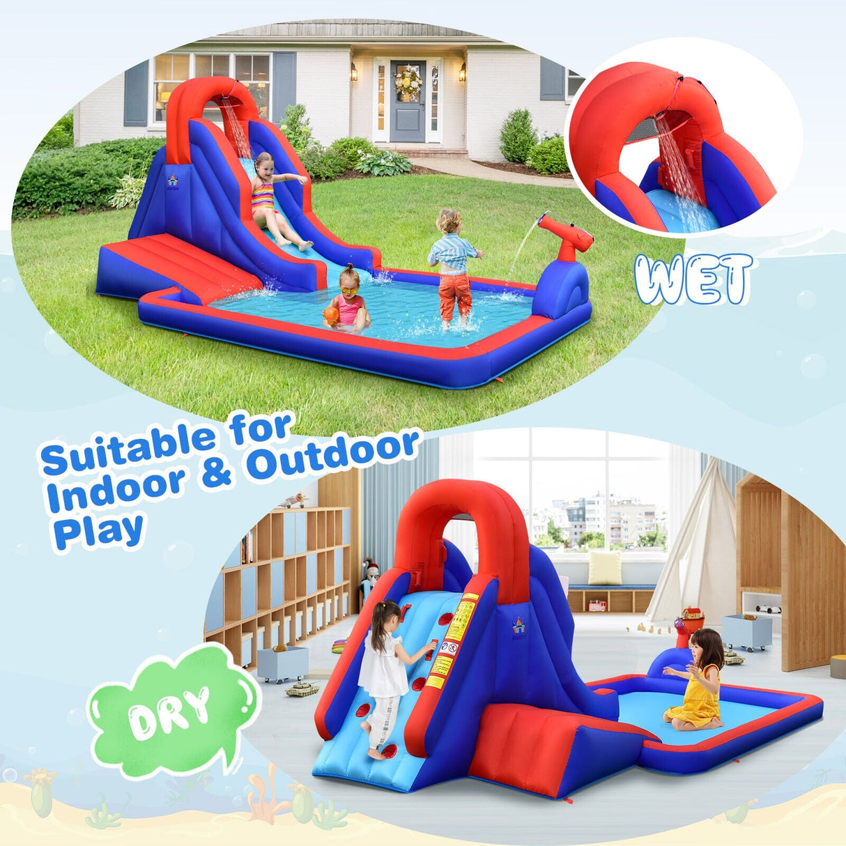 Tobogán de agua inflable 5 en 1 con muro de escalada