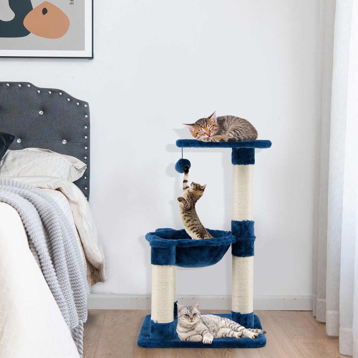 Árbol rascador multinivel con postes rascadores y hamaca para gatos