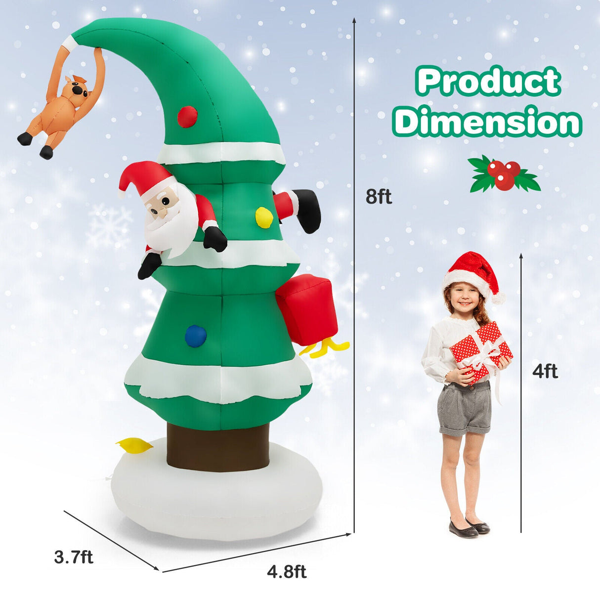 Árbol de Navidad inflable de 8 pies con Papá Noel