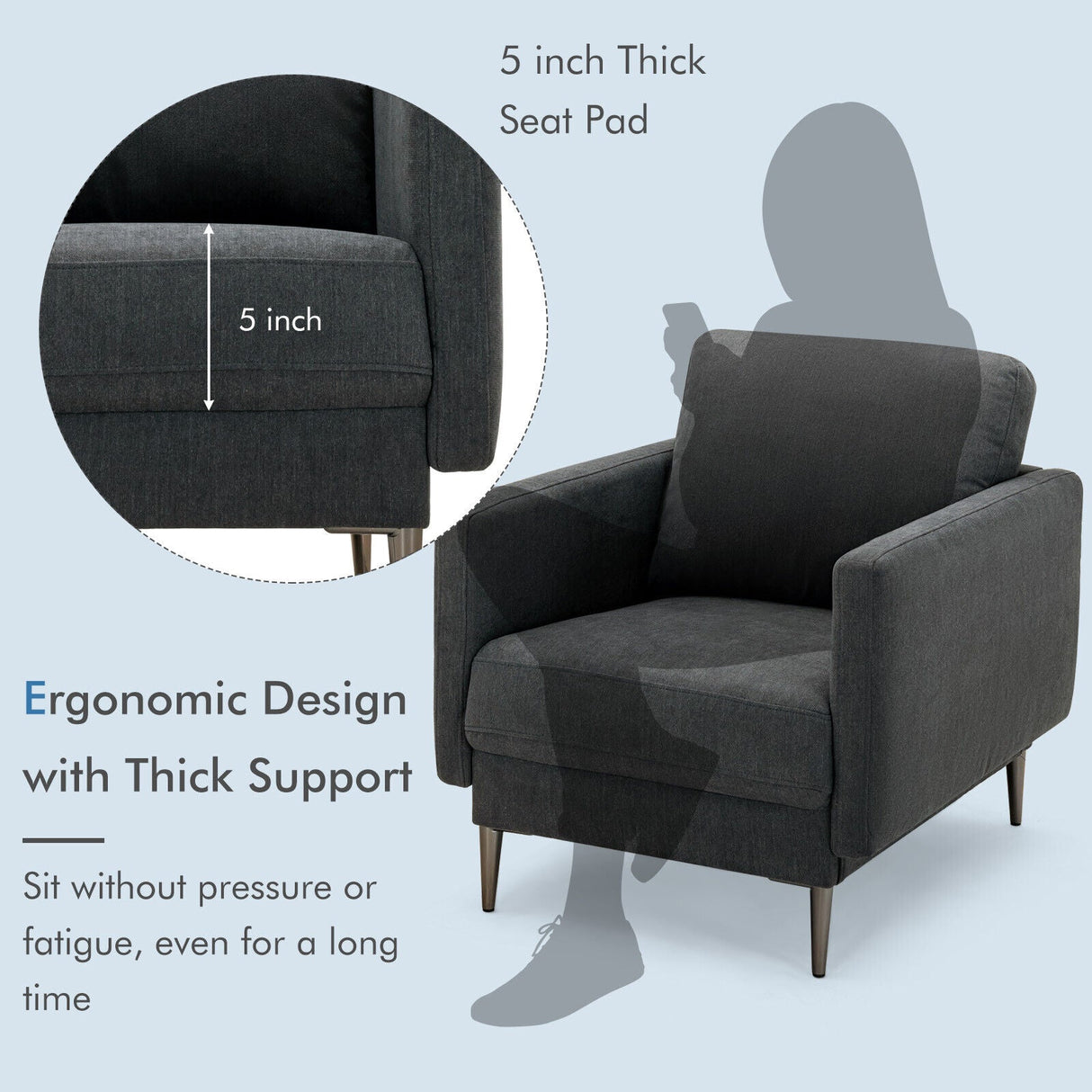 Sillón decorativo moderno tapizado con cojín de respaldo extraíble