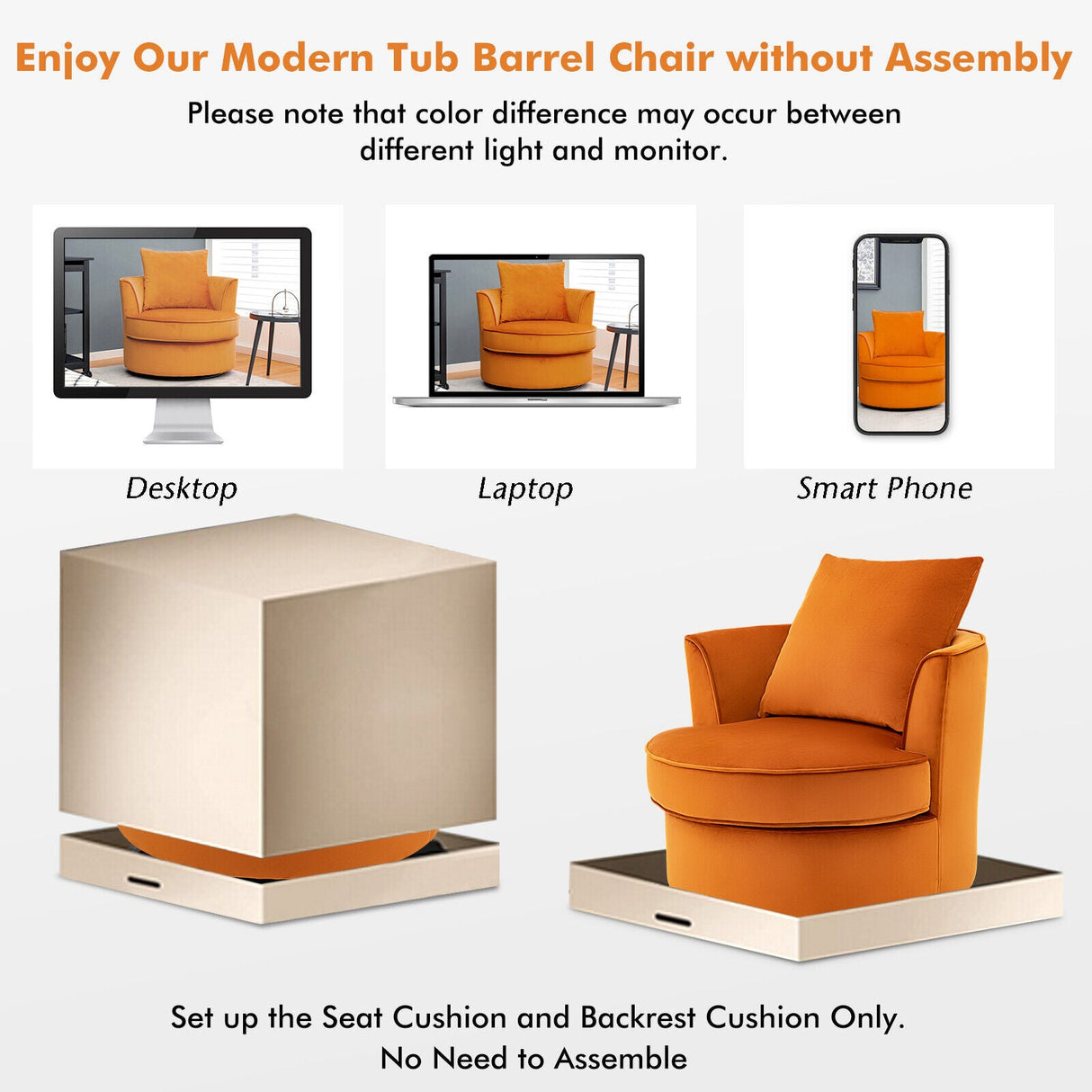 Sillón giratorio moderno 360° sin necesidad de montaje - Naranja