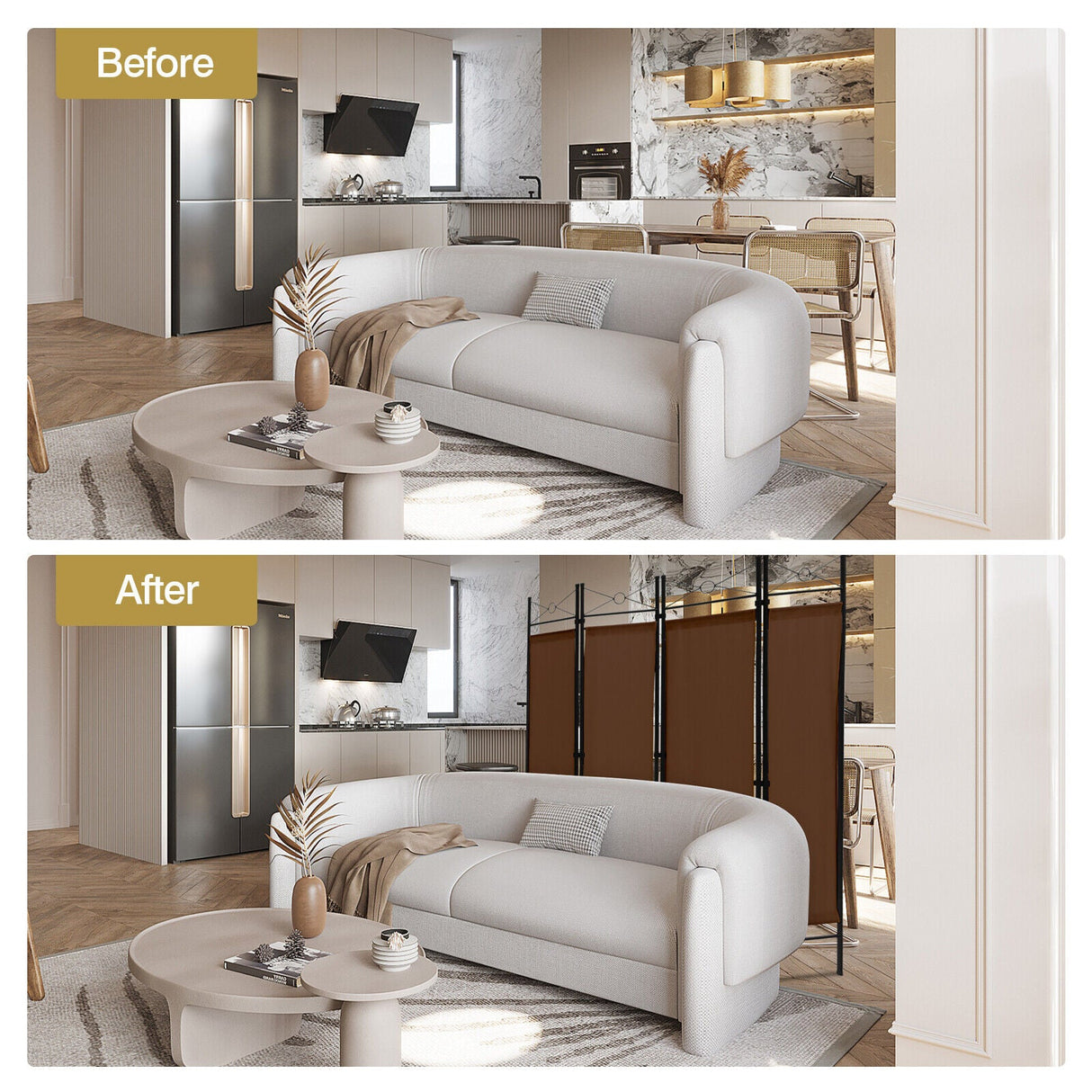 Divisor de habitación plegable independiente de 6 pies con 4 paneles