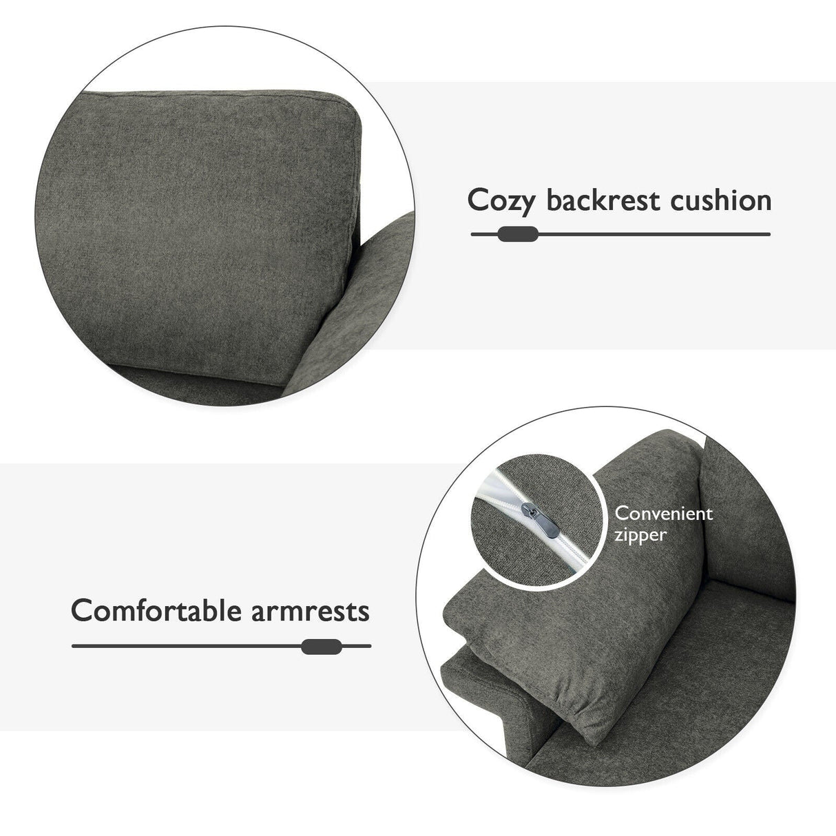 Sillón moderno de tela con muelles distribuidos originales y cojines en los reposabrazos