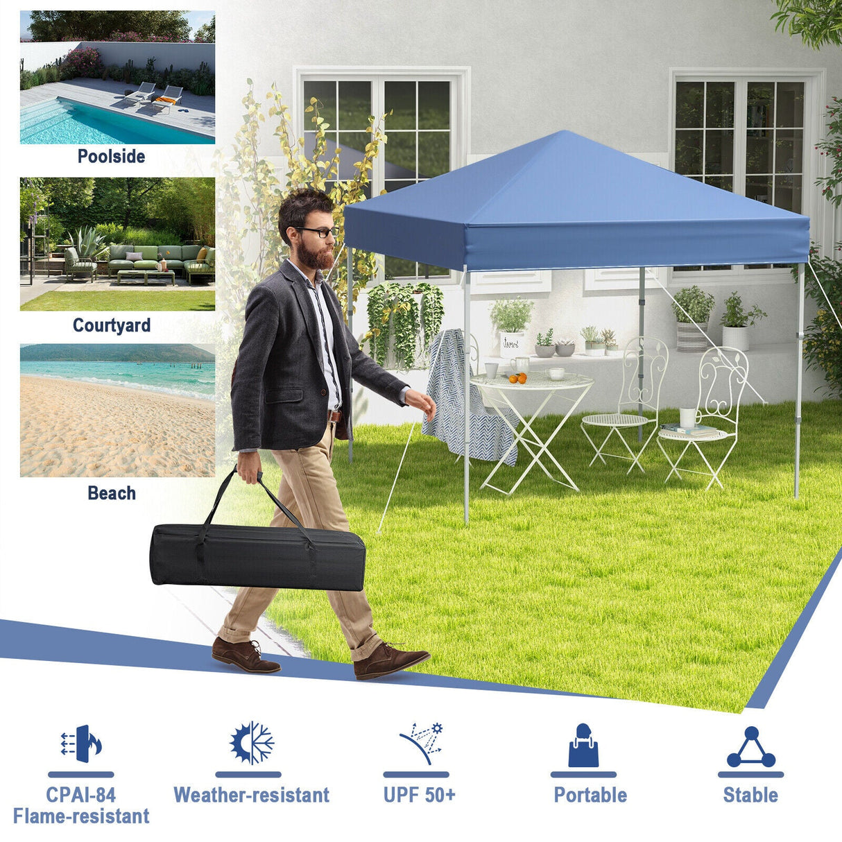 Carpa plegable para exterior de 2 x 2 metros con protección solar UPF 50+