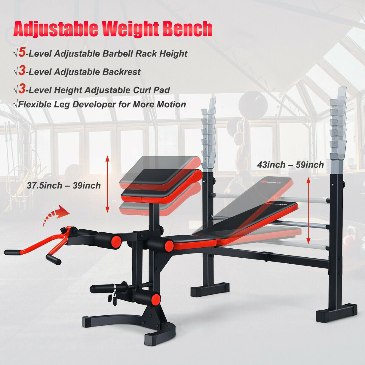 Banco de pesas olímpico ajustable para ejercicio de cuerpo completo y entrenamiento de fuerza