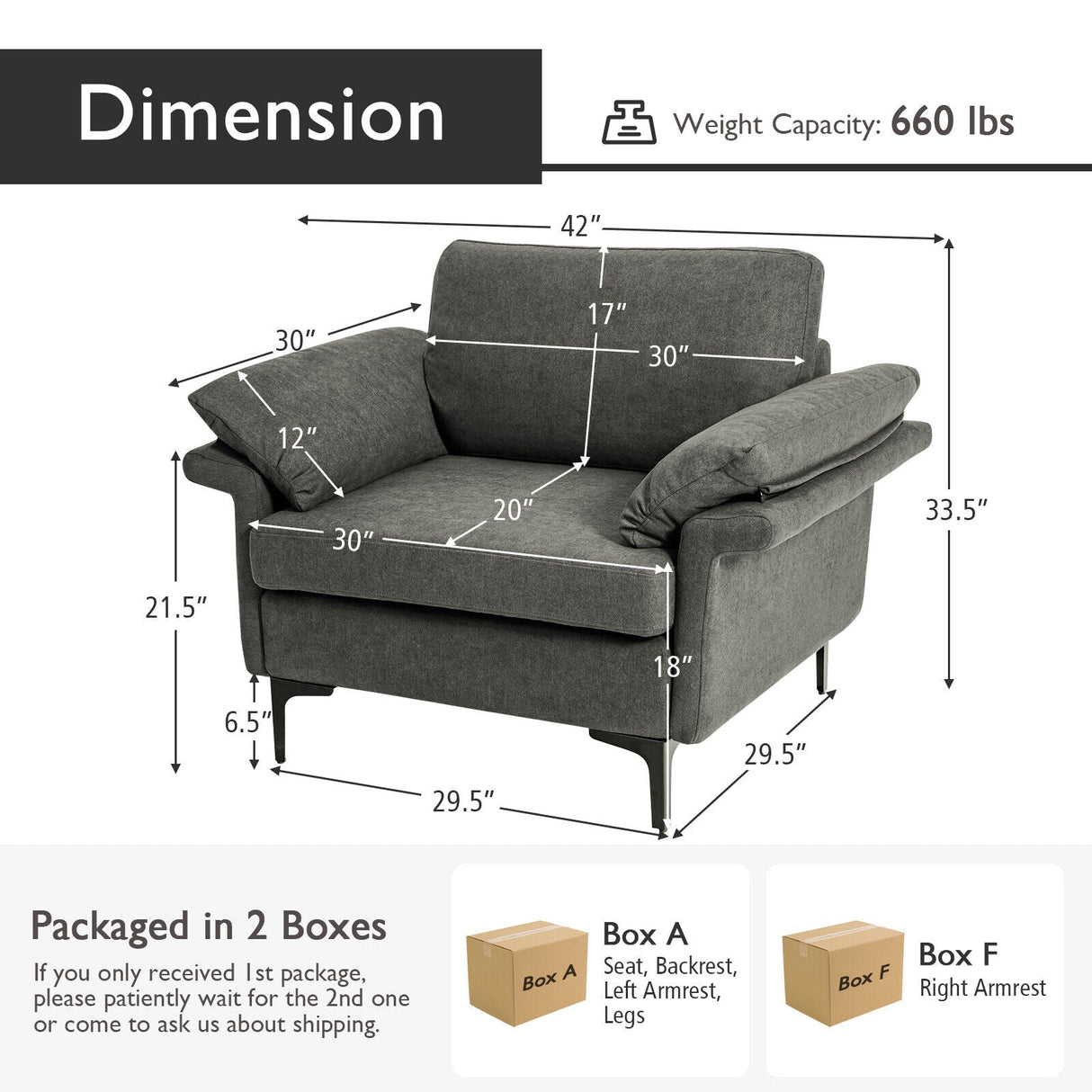 Sillón moderno de tela con muelles distribuidos originales y cojines en los reposabrazos