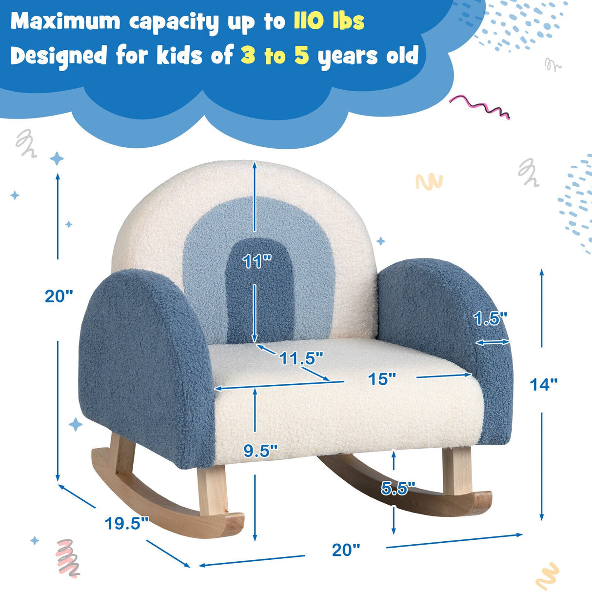Mecedora para niños Sofá tapizado de terciopelo para niños con patas de madera maciza