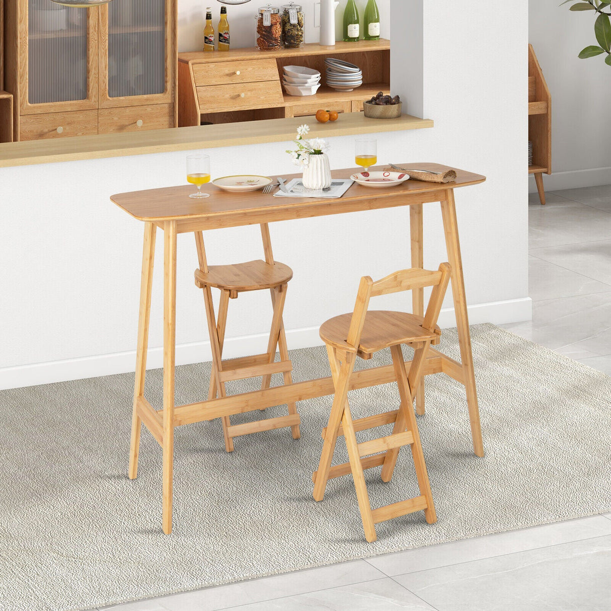 Mesa Alta de Bambú de 48 Pulgadas, Mesa de Consola de Comedor Tipo Bar-Natural