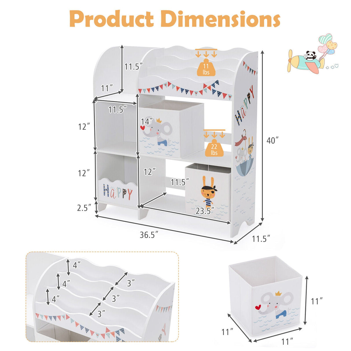 Mueble Organizador de Madera para Niños con Contenedores