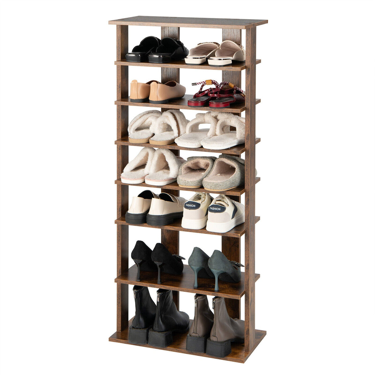 Estantería Doble de Zapatos de 7 Niveles Independiente Estantes de Almacenamiento Concisa-Negro