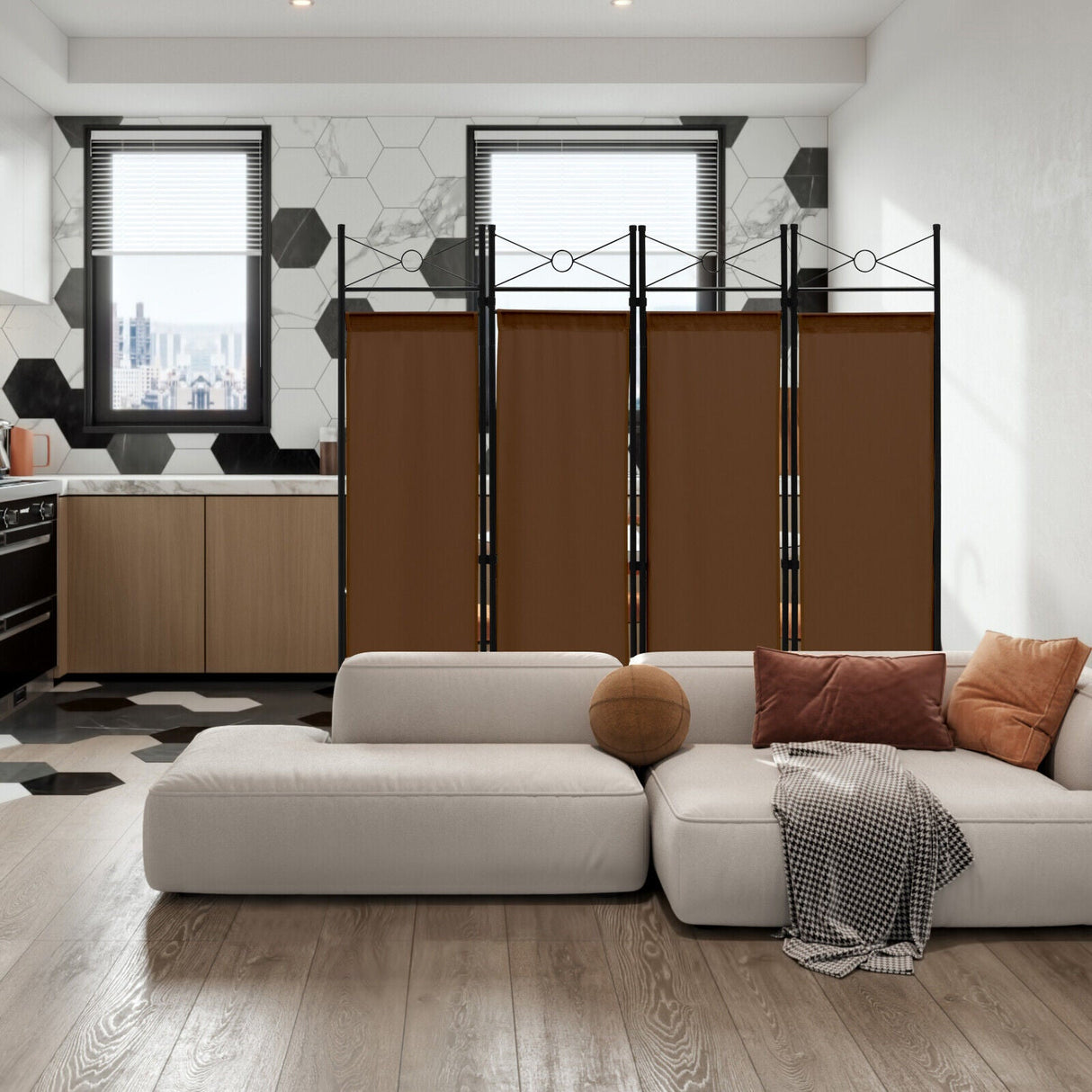Divisor de habitación plegable independiente de 6 pies con 4 paneles