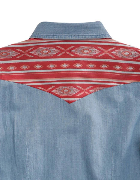 Camisa vaquera para mujer Tin Haul con canesú azteca (azul)
