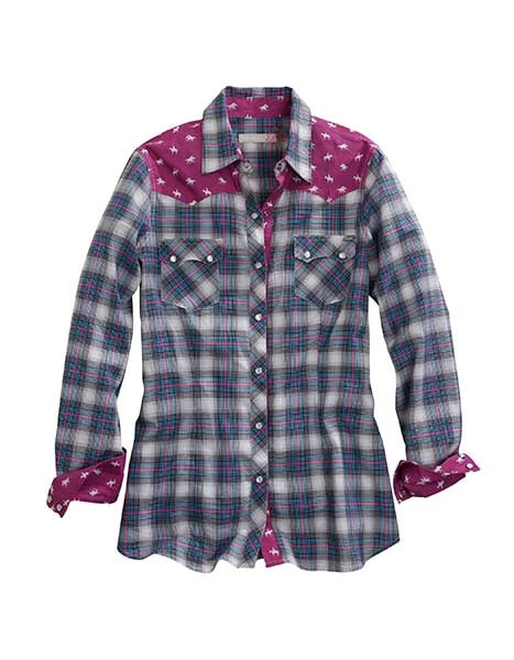 Tin Haul 00167 Camisa Western para Mujer a Cuadros Ombre Estrella (Azul)
