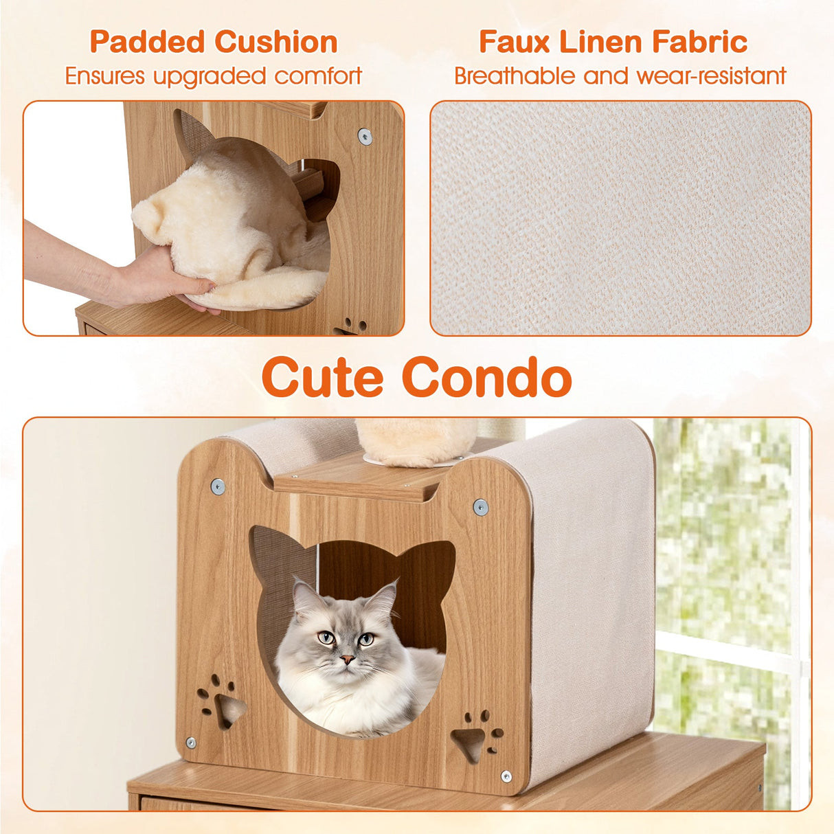 Rascador para gatos de 101 pulgadas de suelo a techo con altura ajustable y arenero oculto - Marrón