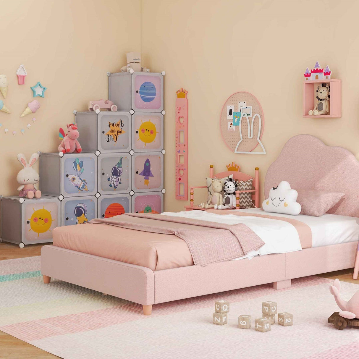 Juego de 3 piezas para habitación infantil: Estructura de cama individual, Armario y Tocador con taburete