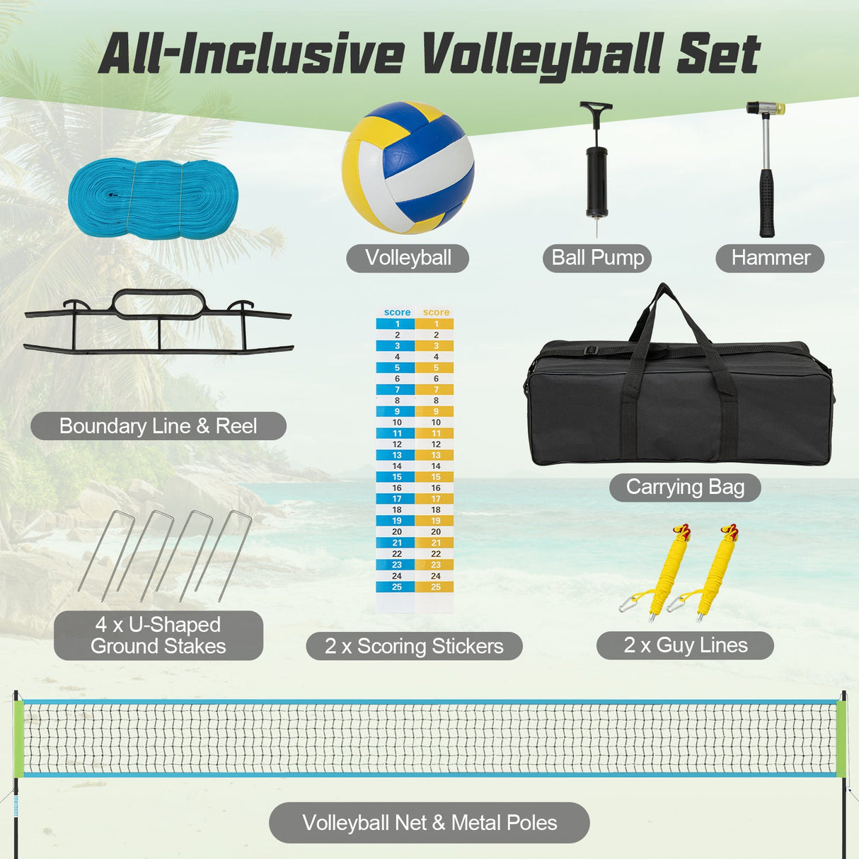 Juego de red de voleibol portátil para exteriores Sistema de red de voleibol de servicio pesado