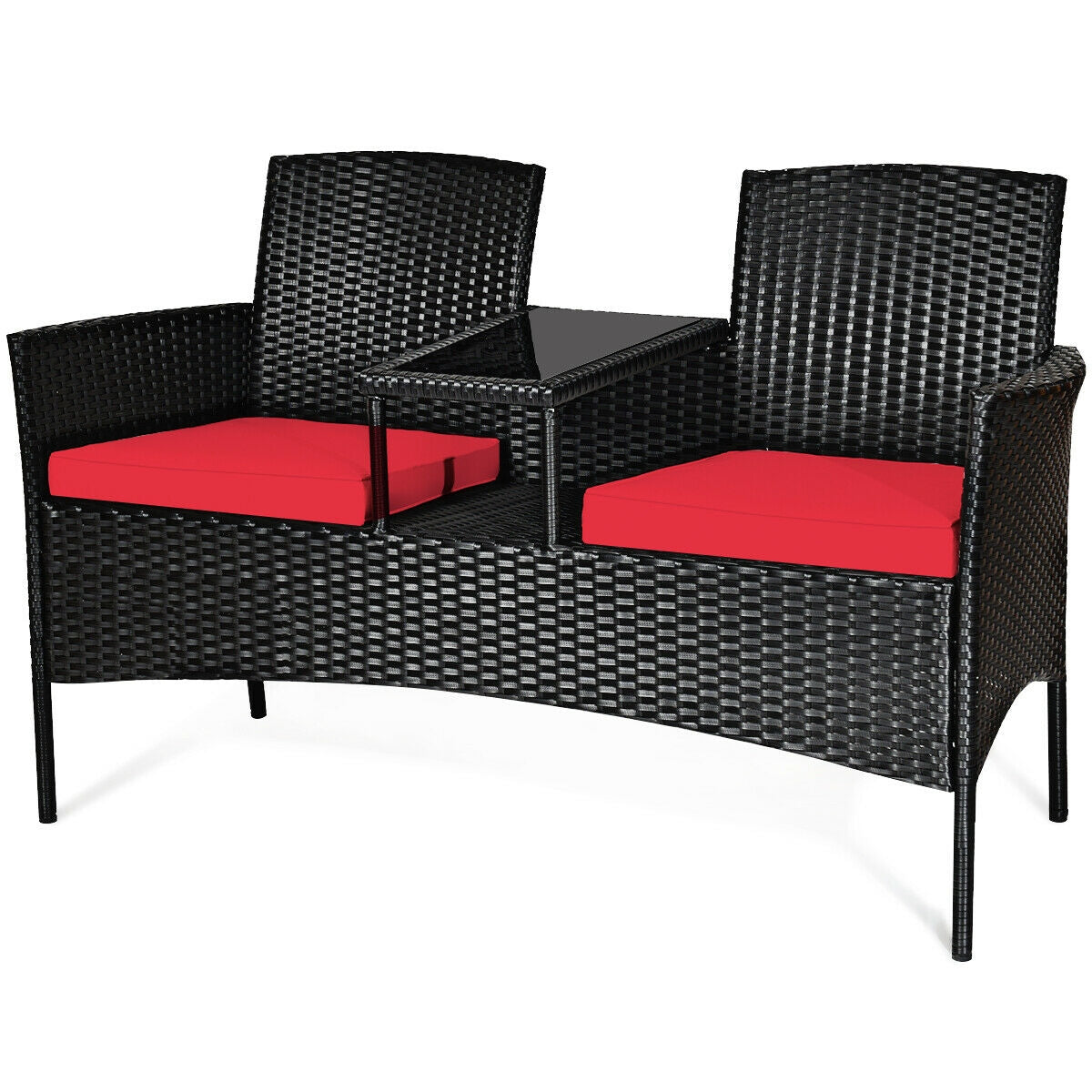 Juego de muebles de conversación para patio de mimbre con cojines extraíbles y mesa