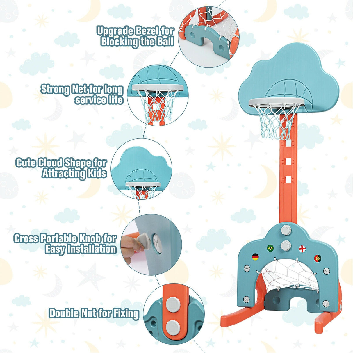 3-in-1 Kids Basketball Hoop Set with Balls