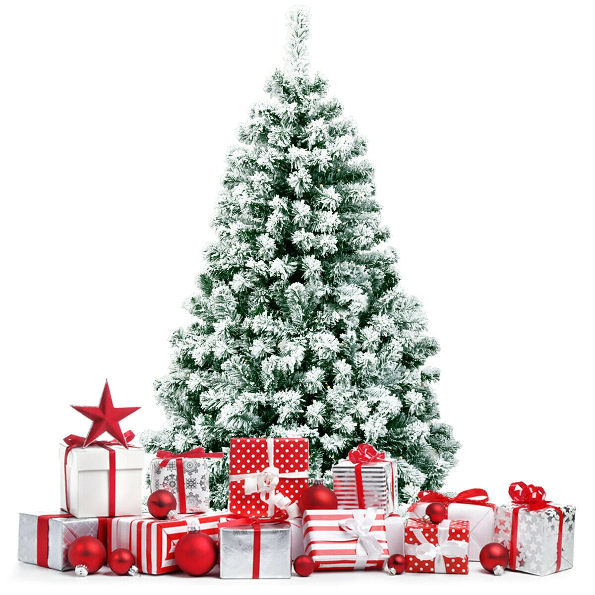Árbol de Navidad artificial de 4.5 pies, preiluminado, con nieve y bisagras