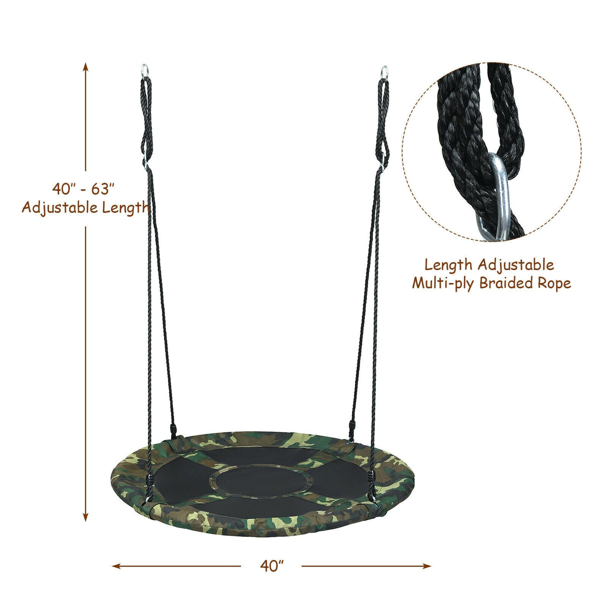 Columpio de árbol platillo volador de 40 pulgadas para exteriores con cuerdas ajustables, regalo para niños