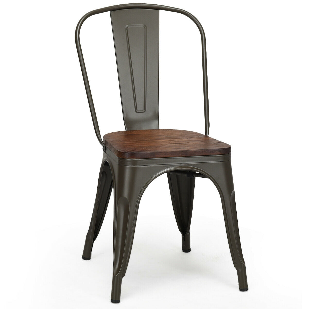 Juego de 4 sillas de comedor apilables de metal y madera de 18 pulgadas de alto