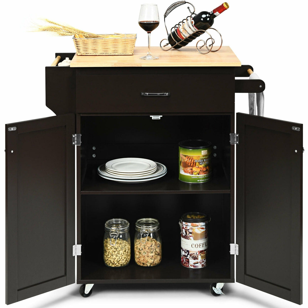 Carrito de Cocina con Ruedas y Almacenamiento, con Estante para Especias